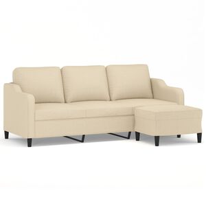 vidaXL 3-Sitzer-Sofa mit Hocker Creme 180 cm Stoff