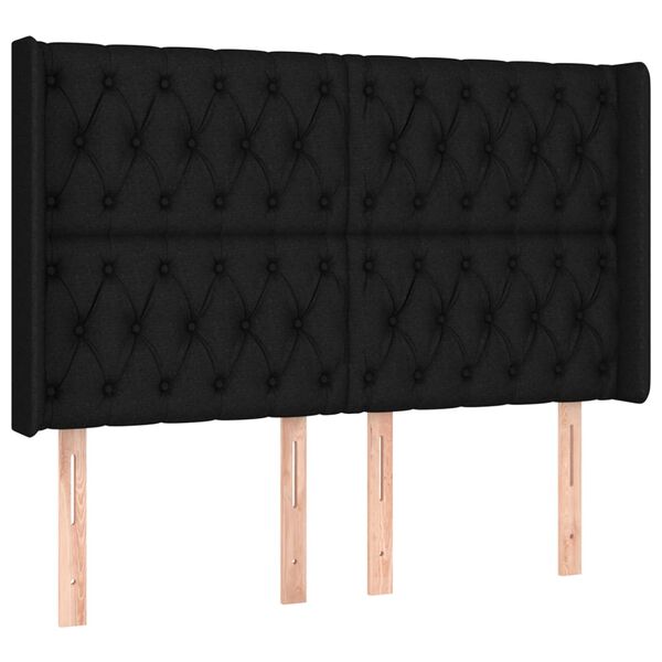 vidaXL LED Kopfteil Schwarz 163x16x118/128 cm Stoff
