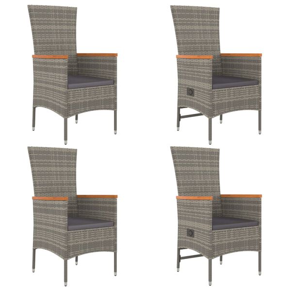 vidaXL 5-tlg. Garten-Essgruppe mit Kissen Grau Poly Rattan