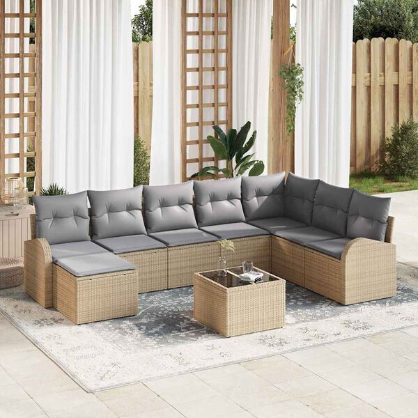 vidaXL Sofa Set mit Kissen 9 pcs Beige und hellgrau Poly-Rattan