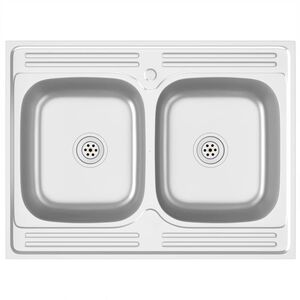 vidaXL Doppelsp&uuml;le Silbern 800x600x155 mm Edelstahl