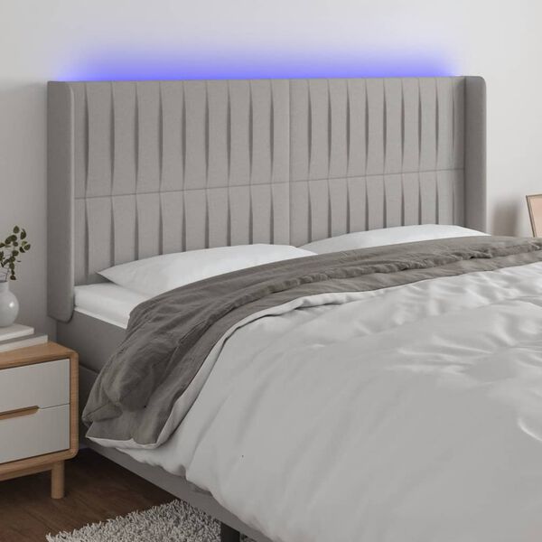 vidaXL LED Kopfteil Hellgrau 203x16x118/128 cm Stoff