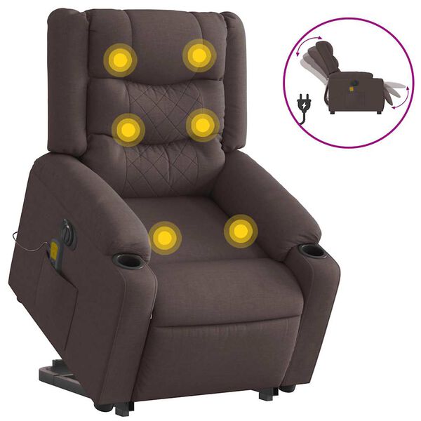 vidaXL Elektrischer Massagesessel mit Aufstehhilfe Dunkelbraun Stoff