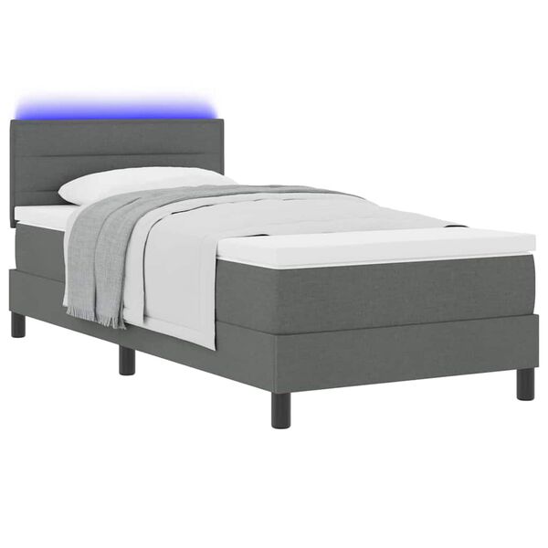vidaXL Boxspringbett mit Matratze mit LED Dunkelgrau 80 x 200 cm Stoff