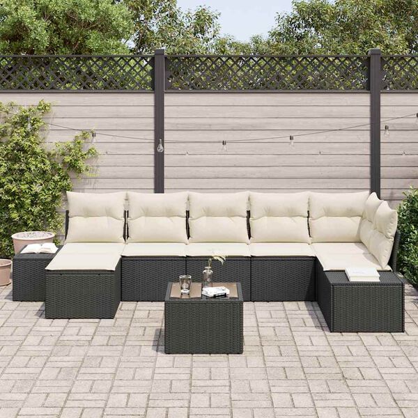vidaXL Gartensofa-set mit Kissen 8 pcs Schwarz Poly-Rattan