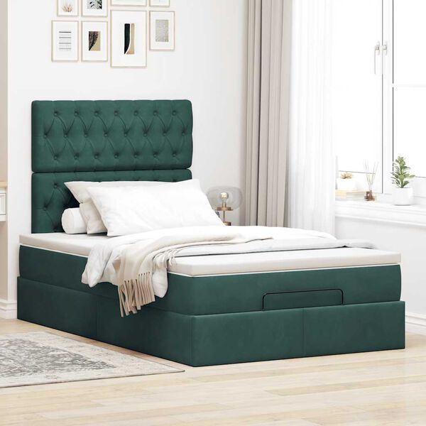 vidaXL Ottoman-Bett mit Matratzen Dunkelgr&uuml;n 120x190 cm Samt