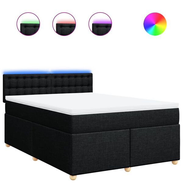 vidaXL Boxspringbett mit Matratze Schwarz 160x200 cm Stoff
