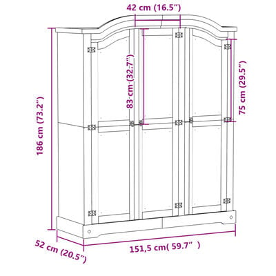 vidaXL Kleiderschrank Corona Weiß 151,5x52x186 cm Massivholz Kiefer