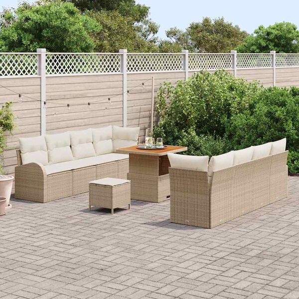 vidaXL Garten-Sofa-Set mit Kissen 11 pcs Beige Poly Rattan