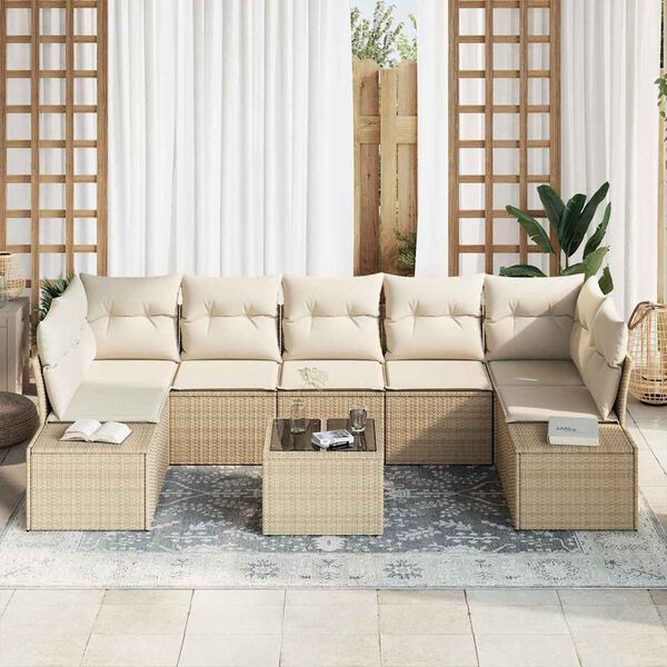 vidaXL Sofa Set mit Kissen 8 pcs Beige Poly Rattan