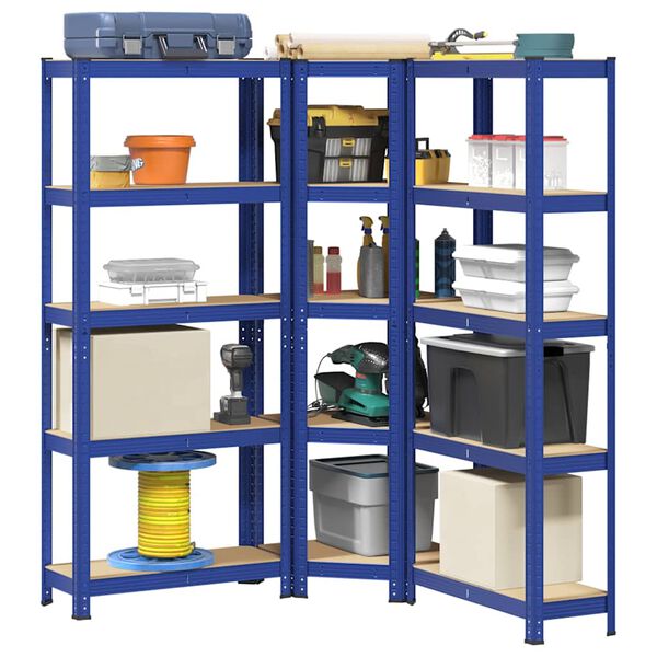 vidaXL Regal-Set 5 B&ouml;den 3-tlg. Blau Stahl & Holzwerkstoff