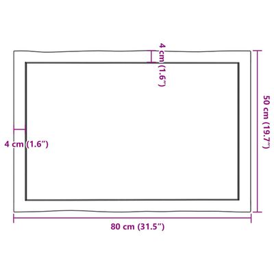 vidaXL Tischplatte 80x50x(2-4) cm Massivholz Unbehandelt Baumkante