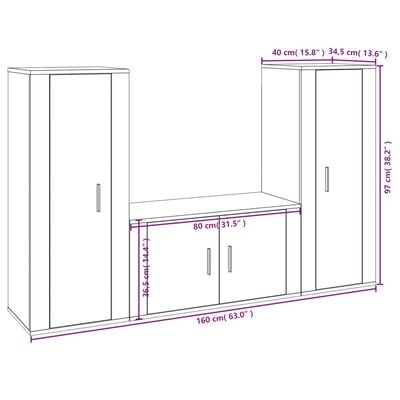 vidaXL 3-tlg. TV-Schrank-Set Weiß Holzwerkstoff