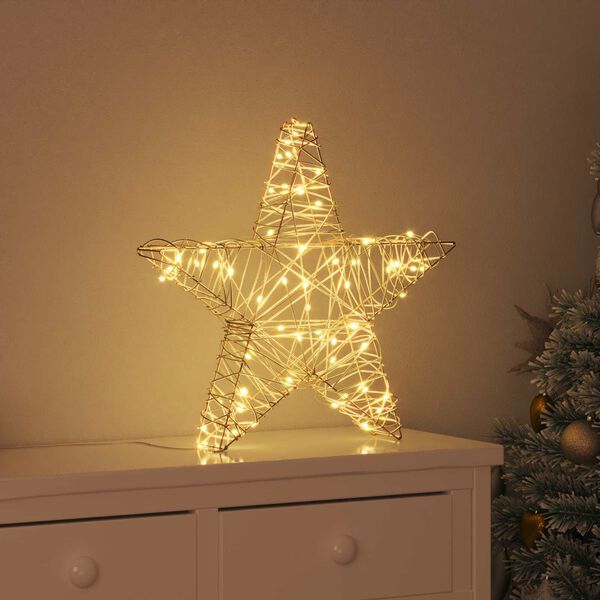 vidaXL 3D Stern mit 50 LEDs Warmwei&szlig; 55 x 52,5 x 9 cm Rattan