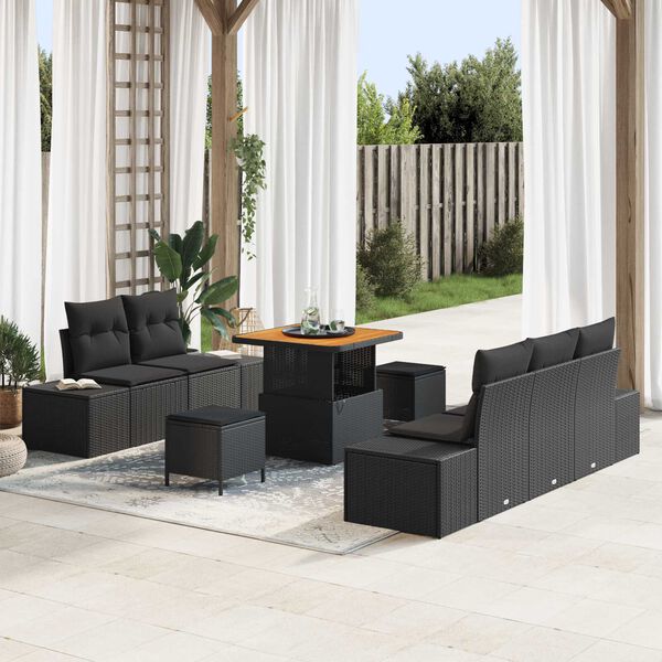 vidaXL Garten-Sofa-Set mit Kissen 8 pcs Schwarz Poly Rattan