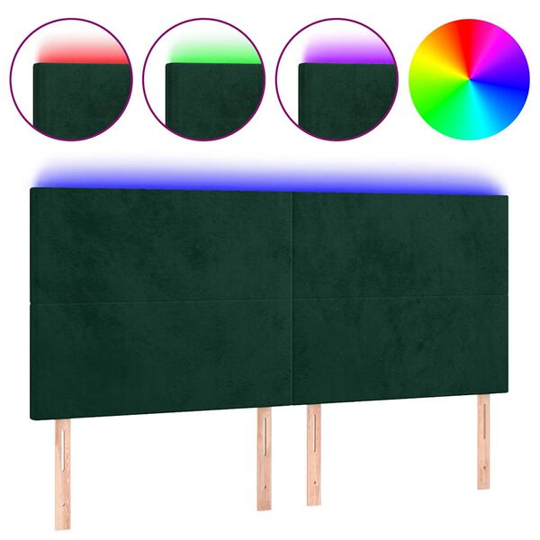 vidaXL LED Kopfteil Dunkelgr&uuml;n 200x5x118/128 cm Samt
