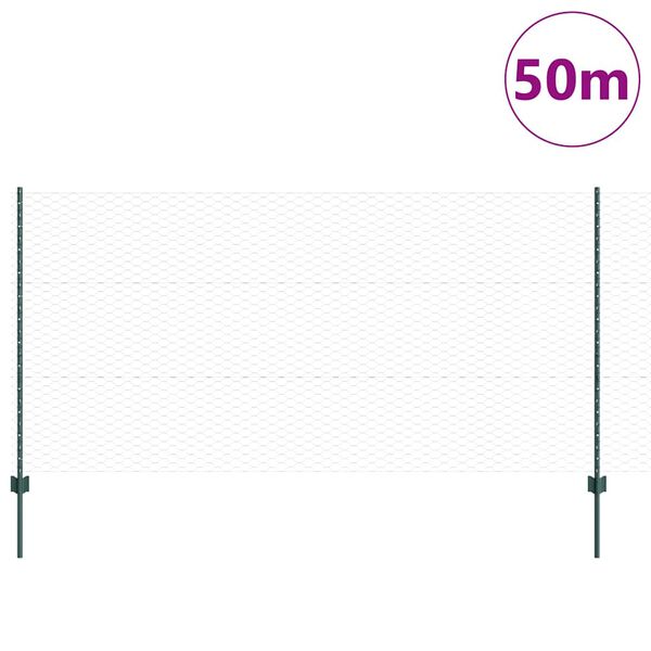 vidaXL Zaun mit Pfosten Gr&uuml;n 1,2 x 50 m Stahl und PVC