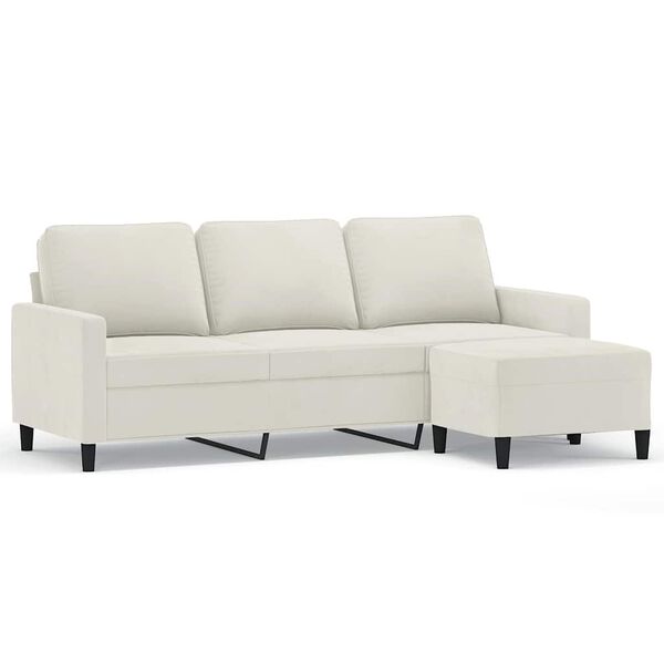 vidaXL 3-Sitzer-Sofa mit Hocker Creme 180 cm Samt