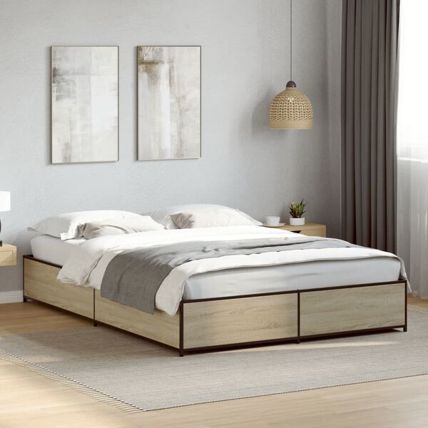 vidaXL Bettgestell Sonoma-Eiche 120x200 cm Holzwerkstoff und Metall
