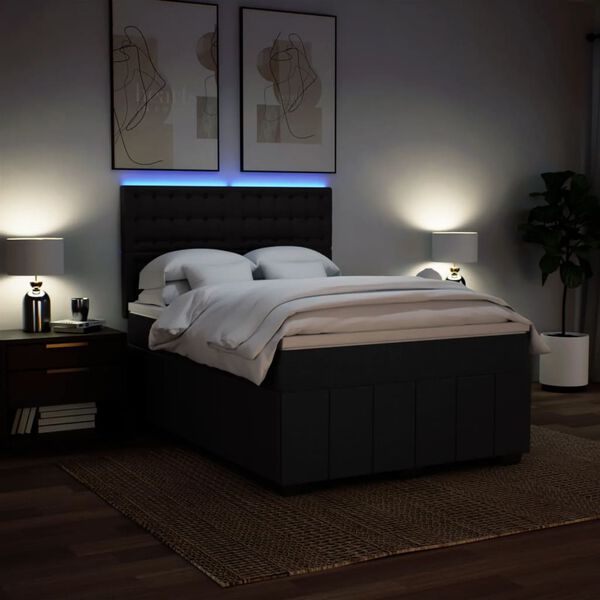 vidaXL Boxspringbett mit Matratze Schwarz 140x200 cm Stoff