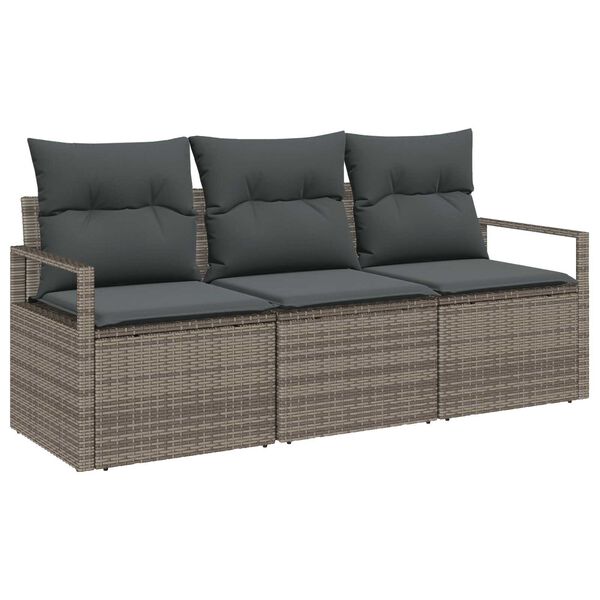 vidaXL Gartensofa-set mit Kissen mit Speicher 3 pcs Grau Poly-Rattan