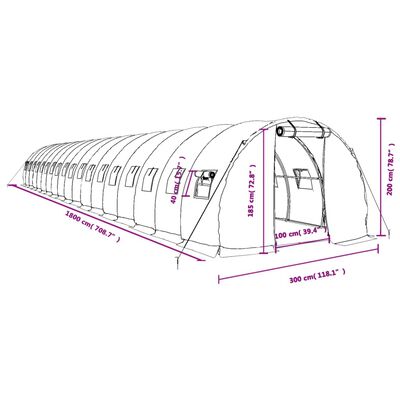 vidaXL Gewächshaus mit Stahlrahmen Weiß 54 m² 18x3x2 m