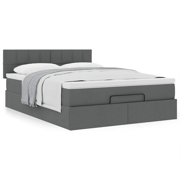 vidaXL Ottoman-Bett mit Matratze Dunkelgrau 140x200 cm Stoff