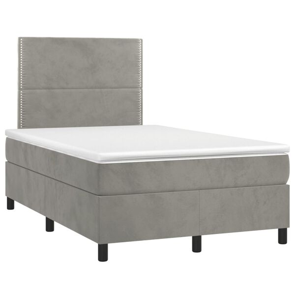 vidaXL Boxspringbett mit Matratze & LED Hellgrau 120x200 cm Samt
