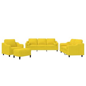 vidaXL 4-tlg. Sofagarnitur mit Kissen Hellgelb Stoff