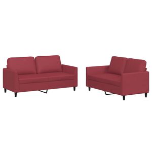 vidaXL 2-tlg. Sofagarnitur mit Kissen Weinrot Kunstleder