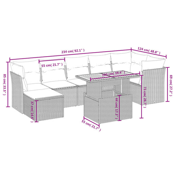 vidaXL 8-tlg. Garten-Sofagarnitur mit Kissen Grau Poly Rattan