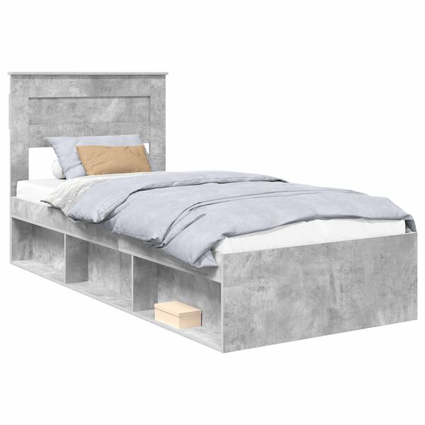vidaXL Bettrahmen mit Kopfteil Beton 90 x 200 cm Massives Kiefernholz