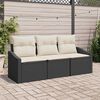 vidaXL Sofa Set mit Kissen 3 pcs Schwarz Poly-Rattan