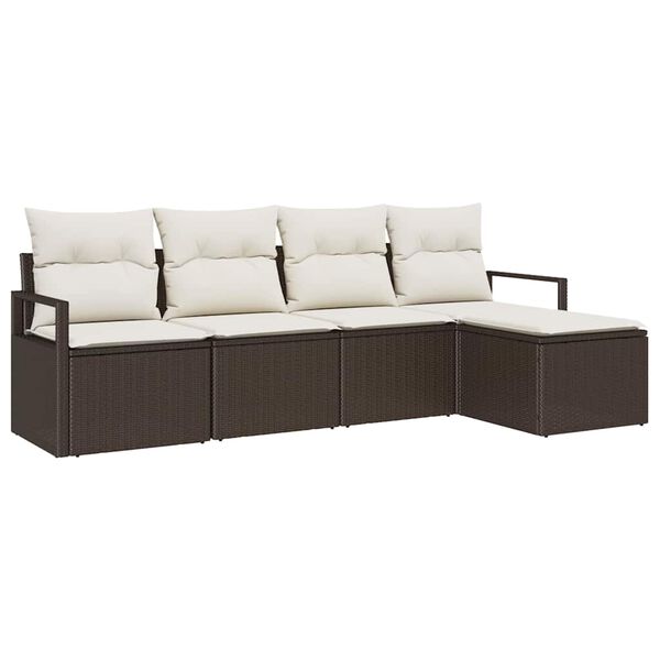 vidaXL Sofa Set mit Kissen 5 pcs Braun und Creme Poly-Rattan