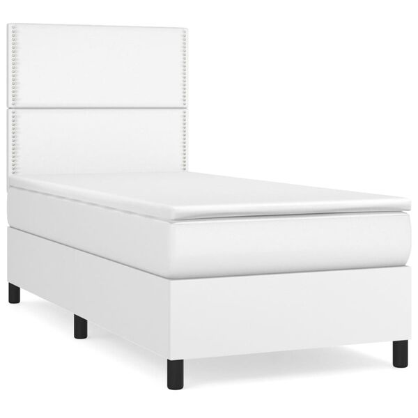 vidaXL Boxspringbett mit Matratze Wei&szlig; 100x200 cm Kunstleder