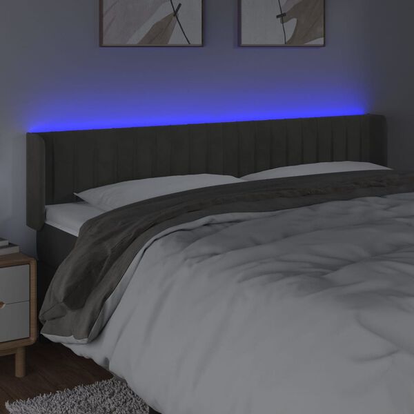vidaXL LED Kopfteil Dunkelgrau 163x16x78/88 cm Samt