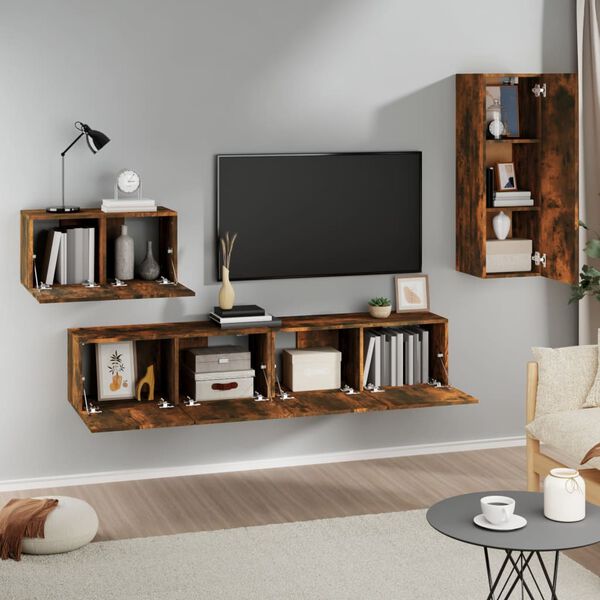 vidaXL 4-tlg. TV-Schrank-Set R&auml;uchereiche Holzwerkstoff