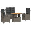 vidaXL 4-tlg. Garten-Essgruppe mit Kissen Grau Poly Rattan