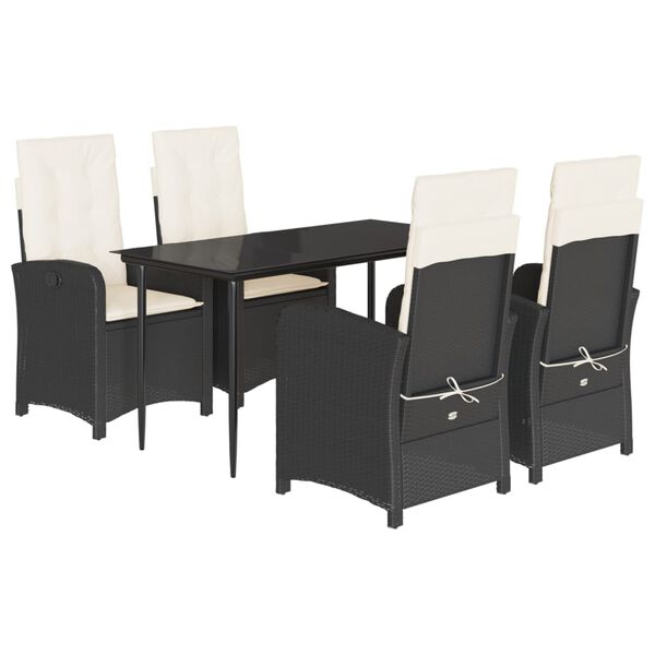 vidaXL 5-tlg. Garten-Essgruppe mit Kissen Schwarz Poly Rattan