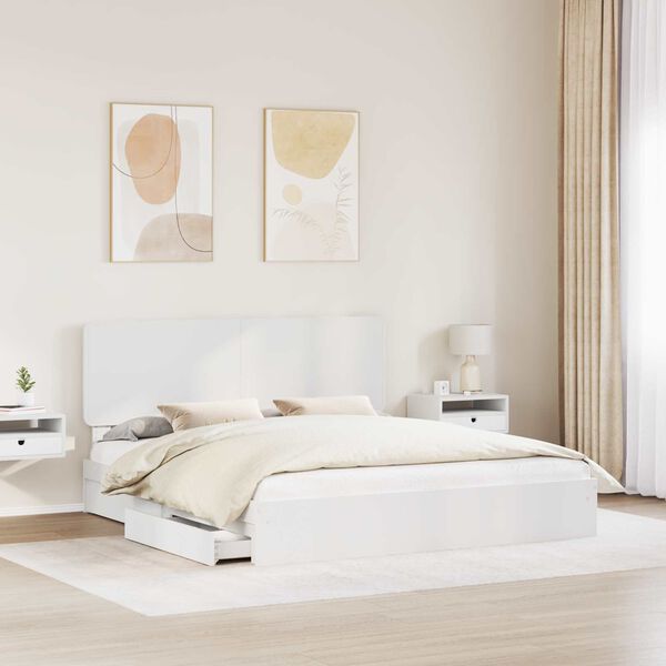 vidaXL Aufbewahrungsbett mit Kopfteil Wei&szlig; 200 x 200 cm Holzwerkstoff