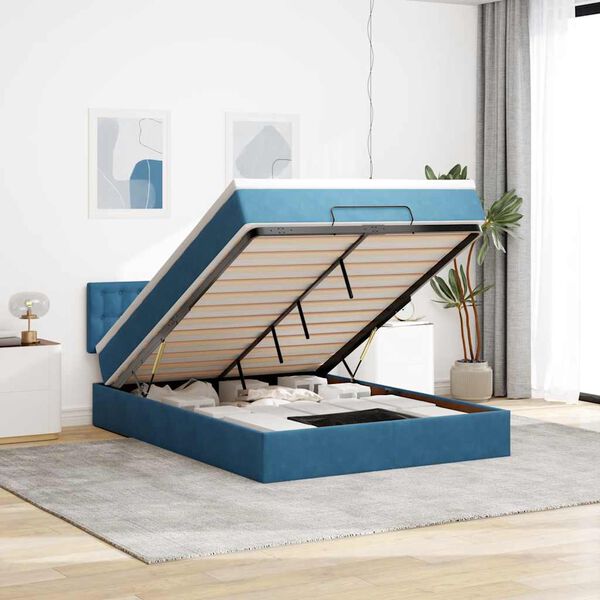 vidaXL Ottoman-Bett mit Matratze Dunkelblau 140x200 cm Samt