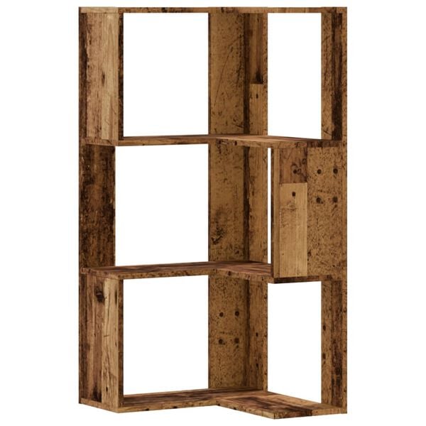 vidaXL Eck-B&uuml;cherregal 3 B&ouml;den Altholz-Optik 50x50x102cm Holzwerkstoff