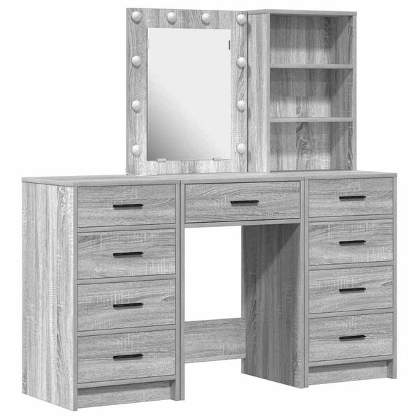 vidaXL Schminktisch 3 pcs Grau 40 x 41 x 135 cm Holzwerkstoff