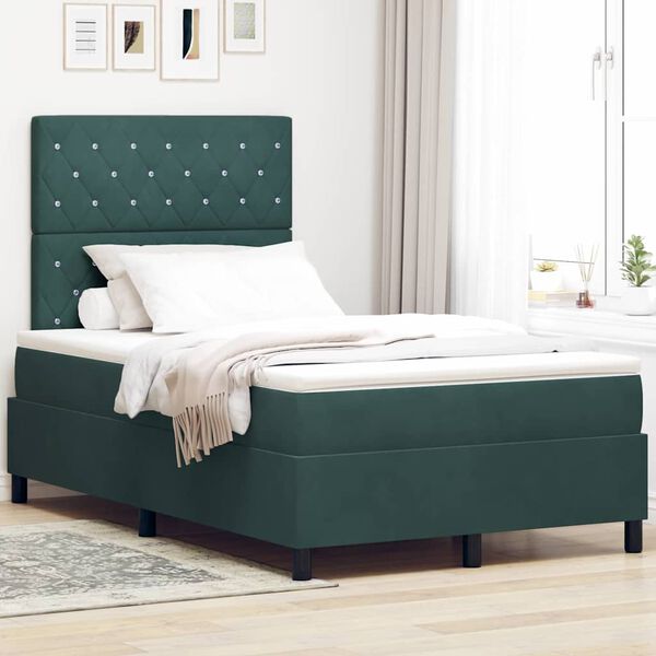 vidaXL LED Boxspringbett mit Matratze Dunkelgr&uuml;n 120 x 200 cm Samt