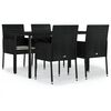 vidaXL 5-tlg. Garten-Essgruppe mit Kissen Schwarz Poly Rattan