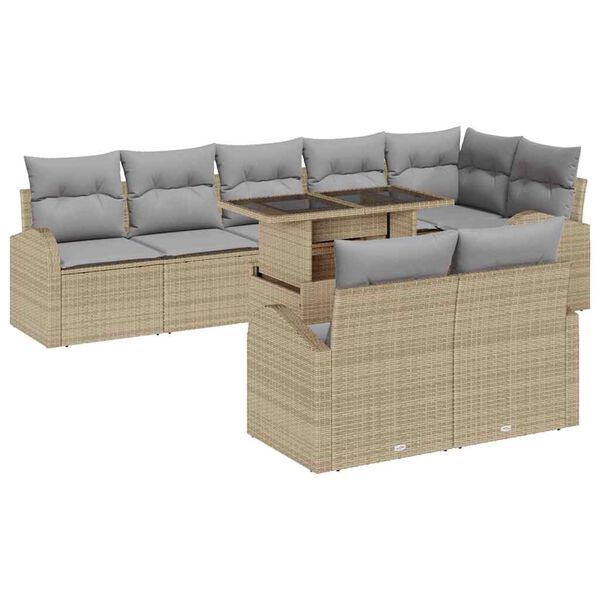 vidaXL Sofa Set mit Kissen 9 pcs Beige und Hellgrau Poly-Rattan