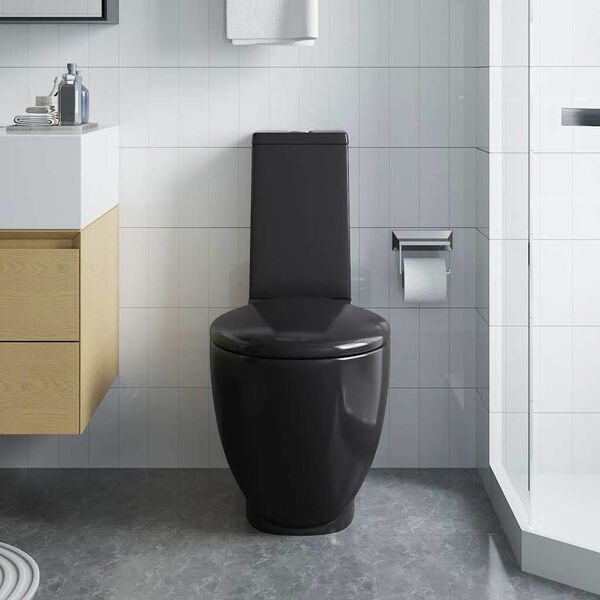 vidaXL WC Keramik-Toilette Badezimmer Rund Senkrechter Abgang Schwarz