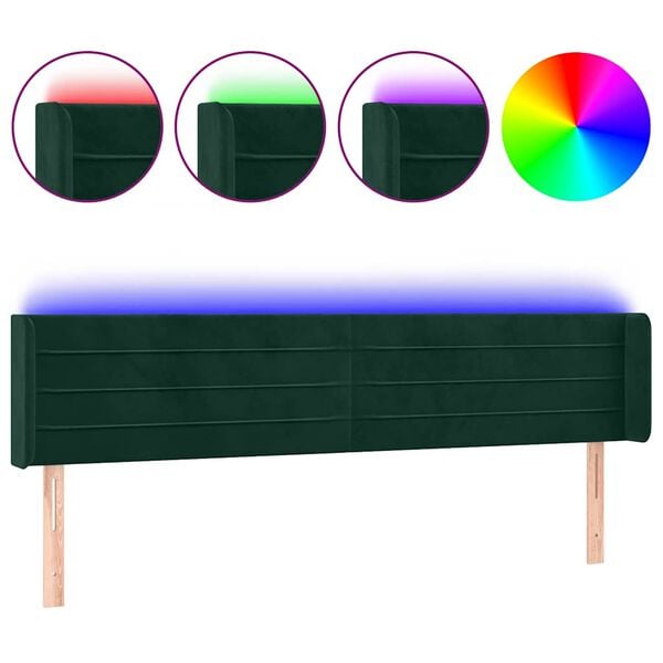 vidaXL LED Kopfteil Dunkelgr&uuml;n 163x16x78/88 cm Samt