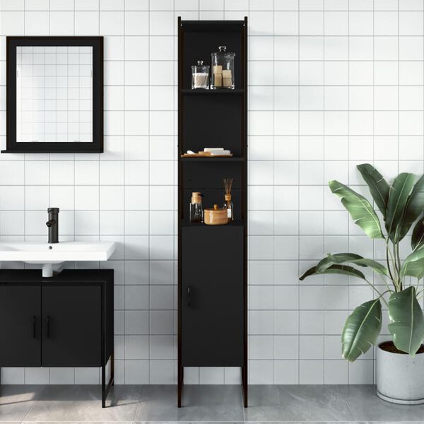 vidaXL Badschrank Schwarz 33x33x185,5 cm Holzwerkstoff