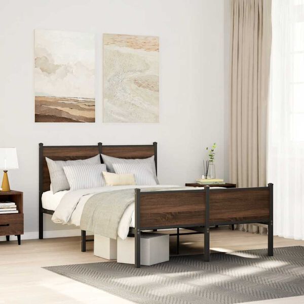 vidaXL Metallbett ohne Matratze Eichen-Optik 120x190 cm